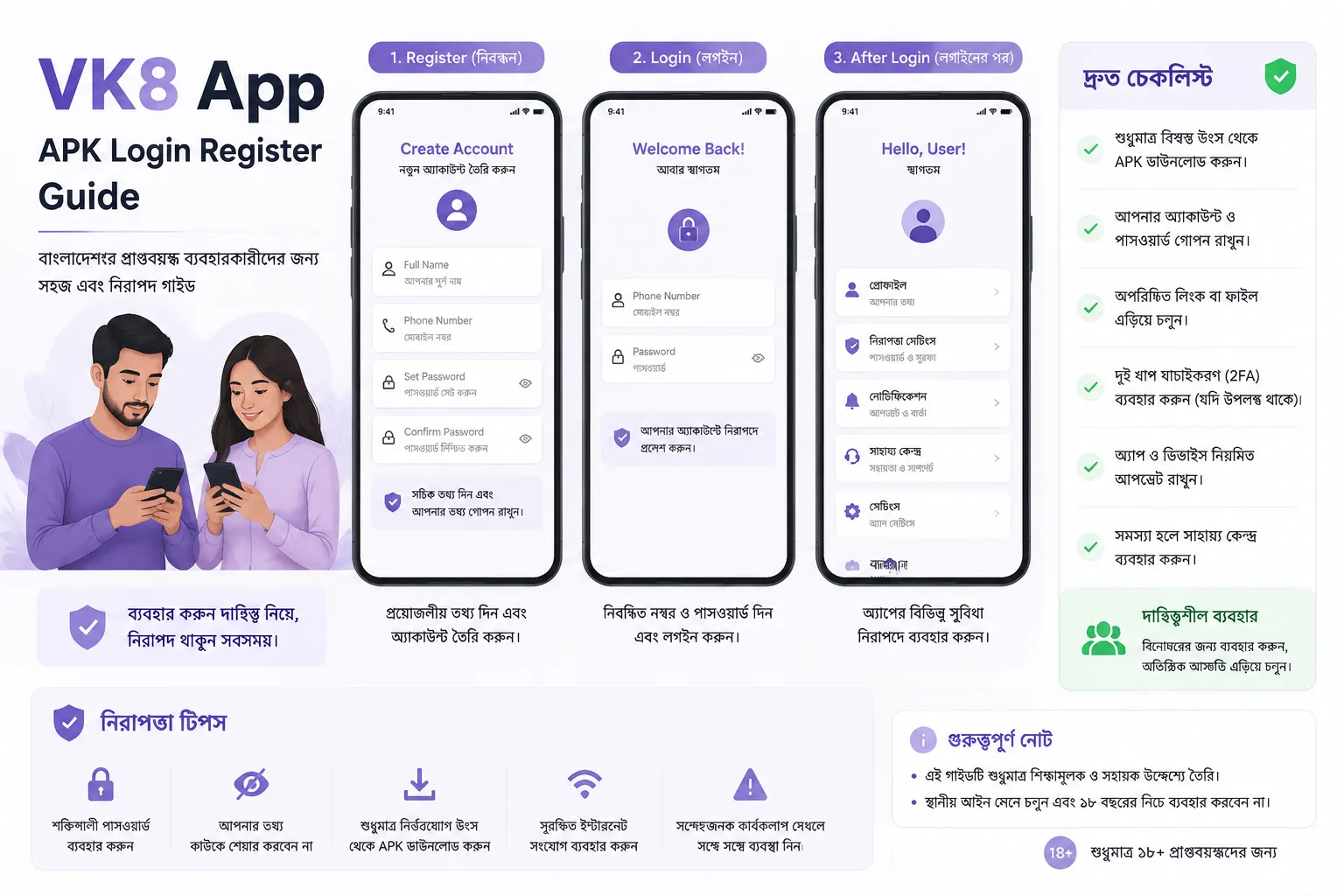 VK8 App Login Register guide visual